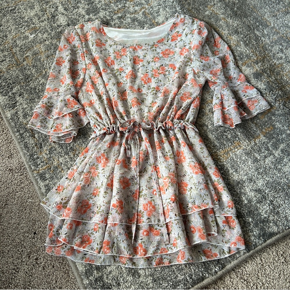 Cream Sundress with Flutter Sleeves and Crew Neck for Casual Occasions